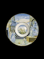 Calumny of Apelles, 1400-tallet (maiolica)